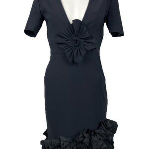 NWT XS Greta Constantine Athleen Ruffle Pouf Stretch Dress Black Cocktail Party